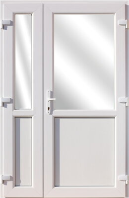 Plastové vchodové dvere dvojkrídlové Polosklenené číre