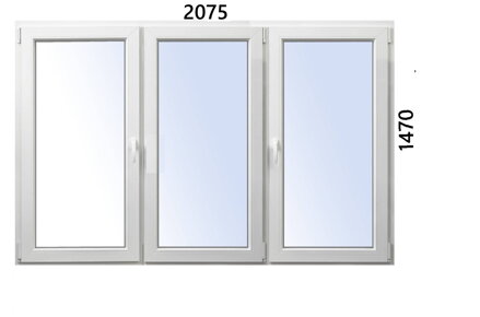 Plastové okno 2075x1470 OSL+OP (bez stlpíka)+OSP ALUPLAST 7000 -Trojsklo - Biela/Zlatý dub